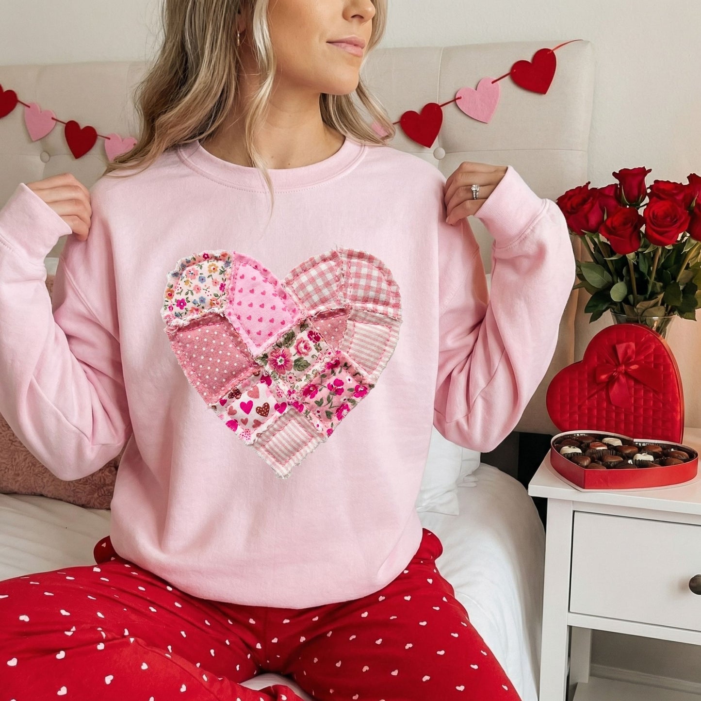 Vintage Floral Faux Patchwork Heart Sweatshirt