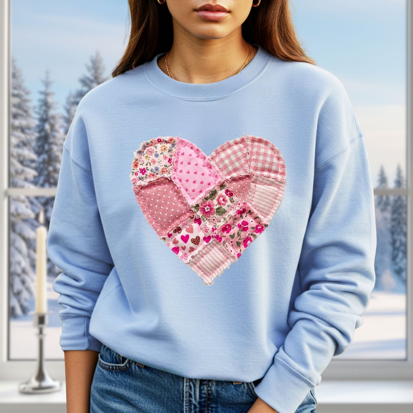 Vintage Floral Faux Patchwork Heart Sweatshirt