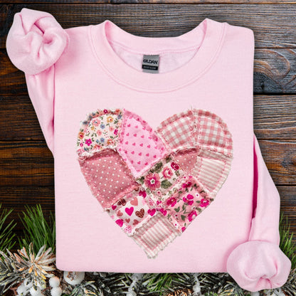 Vintage Floral Faux Patchwork Heart Sweatshirt