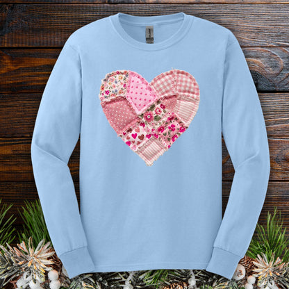 Vintage Floral Faux Patchwork Valentine's Heart Long Sleeve Tee