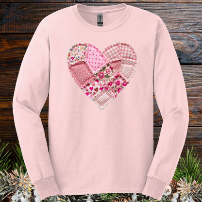 Vintage Floral Faux Patchwork Valentine's Heart Long Sleeve Tee