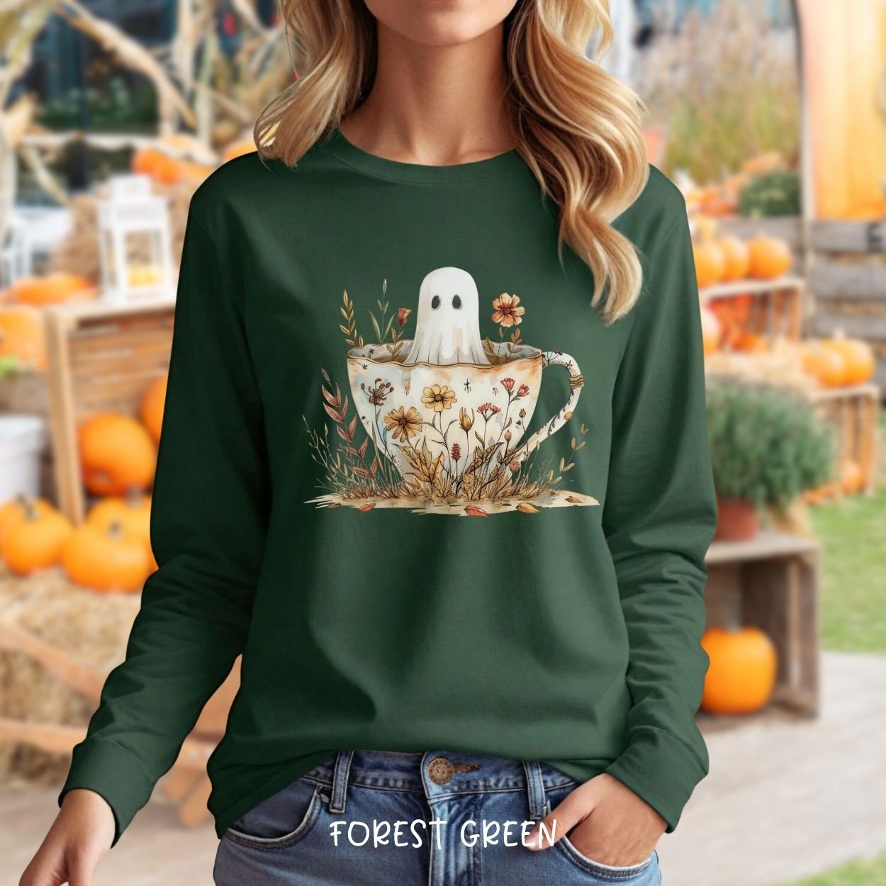 Vintage Ghost in a Floral Teacup Long Sleeve Tee