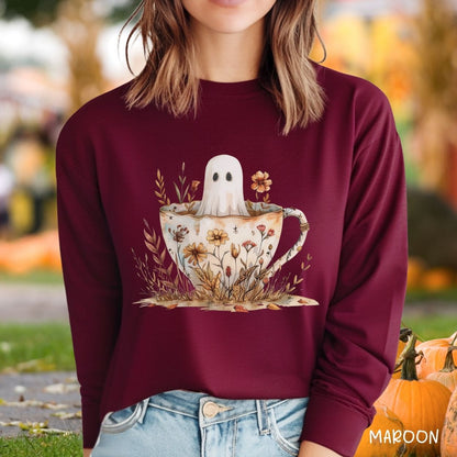 Vintage Ghost in a Floral Teacup Long Sleeve Tee