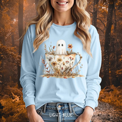 Vintage Ghost in a Floral Teacup Long Sleeve Tee