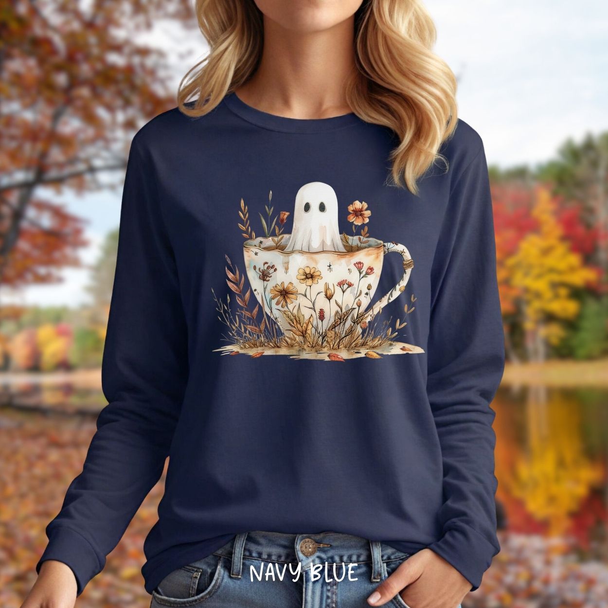 Vintage Ghost in a Floral Teacup Long Sleeve Tee