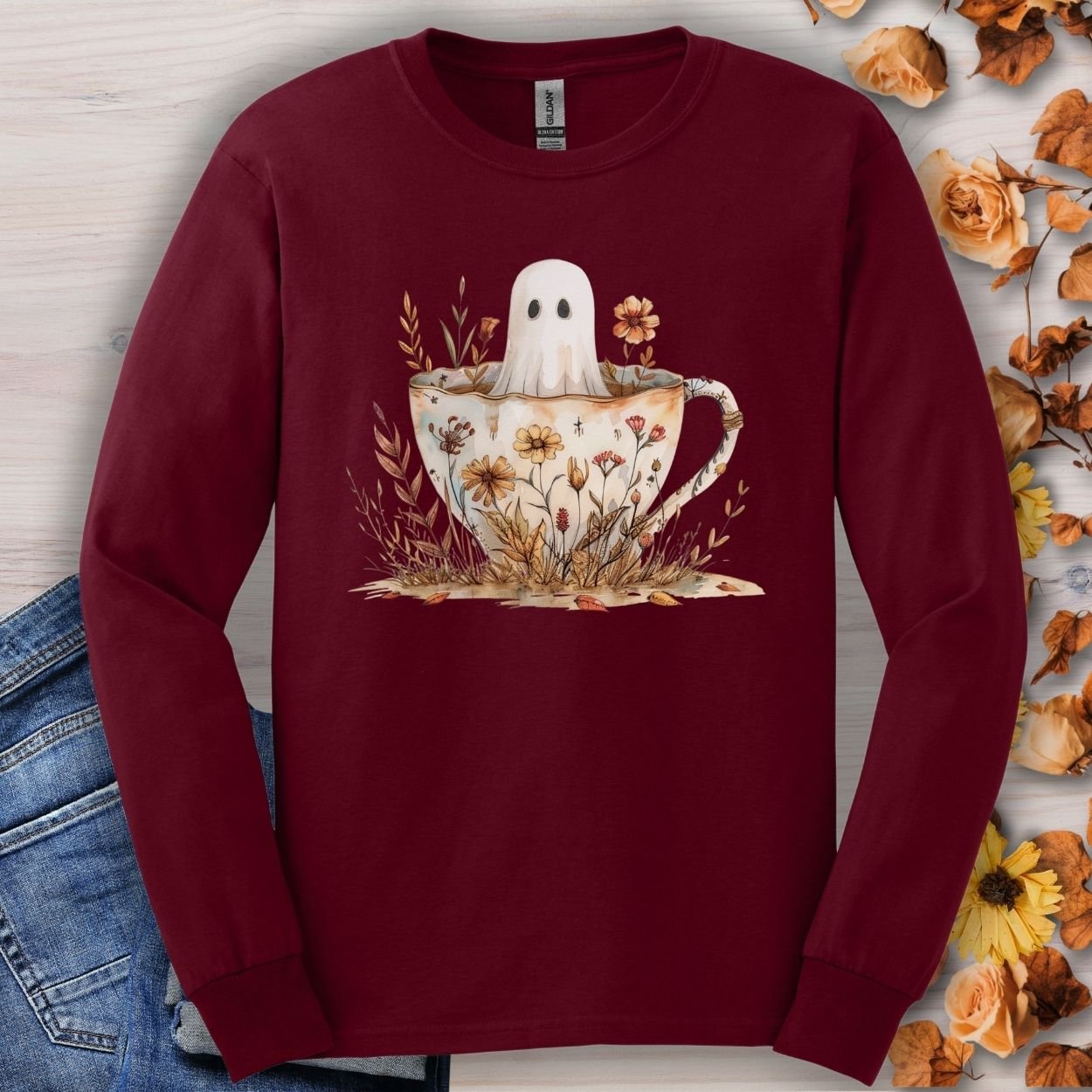 Vintage Ghost in a Floral Teacup Long Sleeve Tee