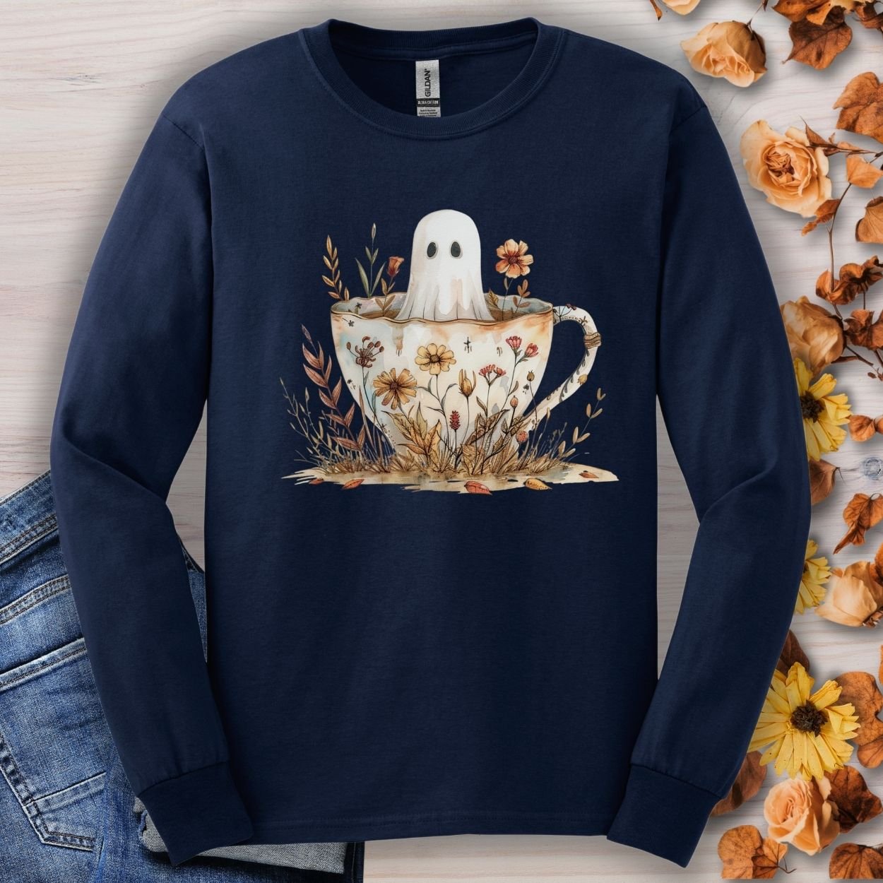Vintage Ghost in a Floral Teacup Long Sleeve Tee