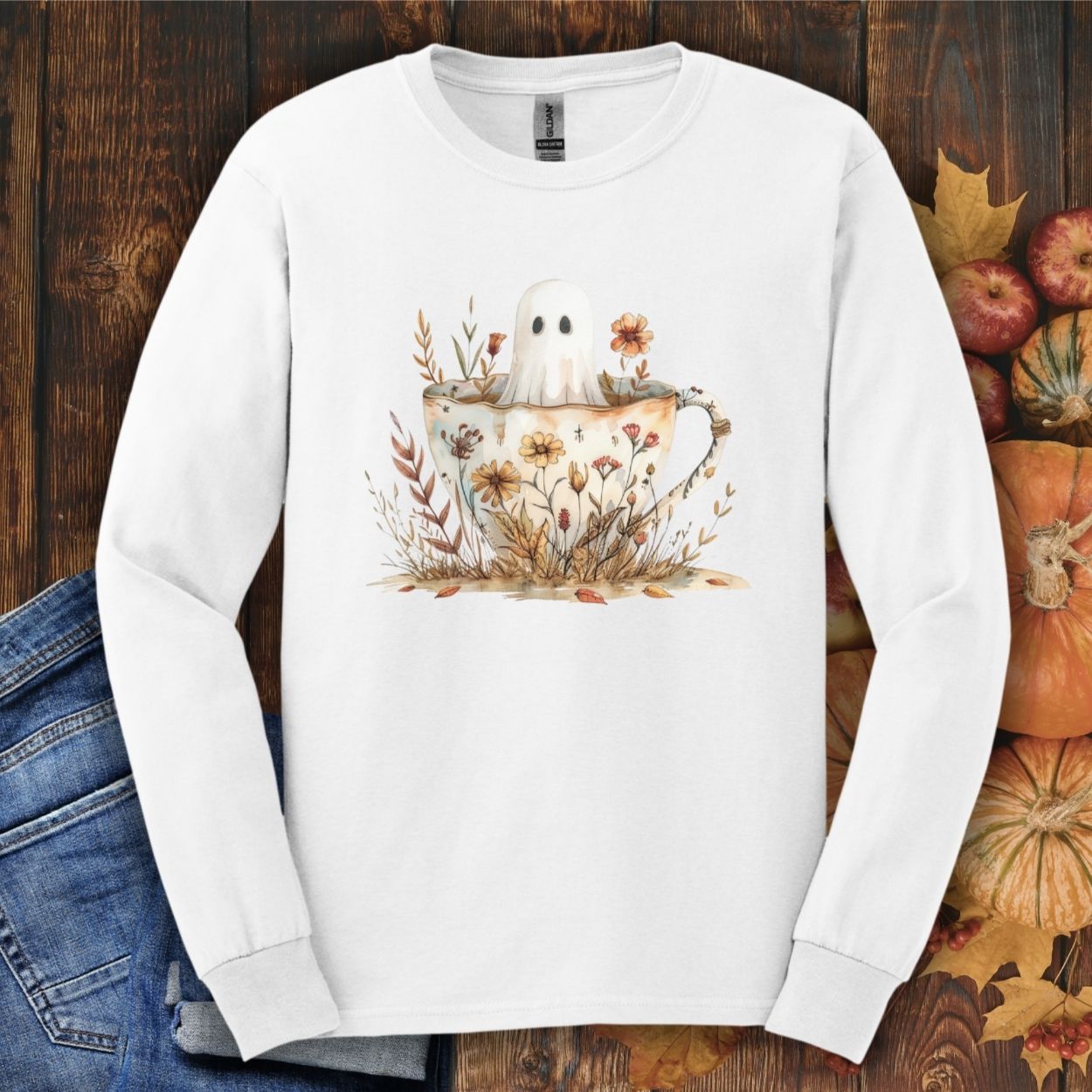 Vintage Ghost in a Floral Teacup Long Sleeve Tee