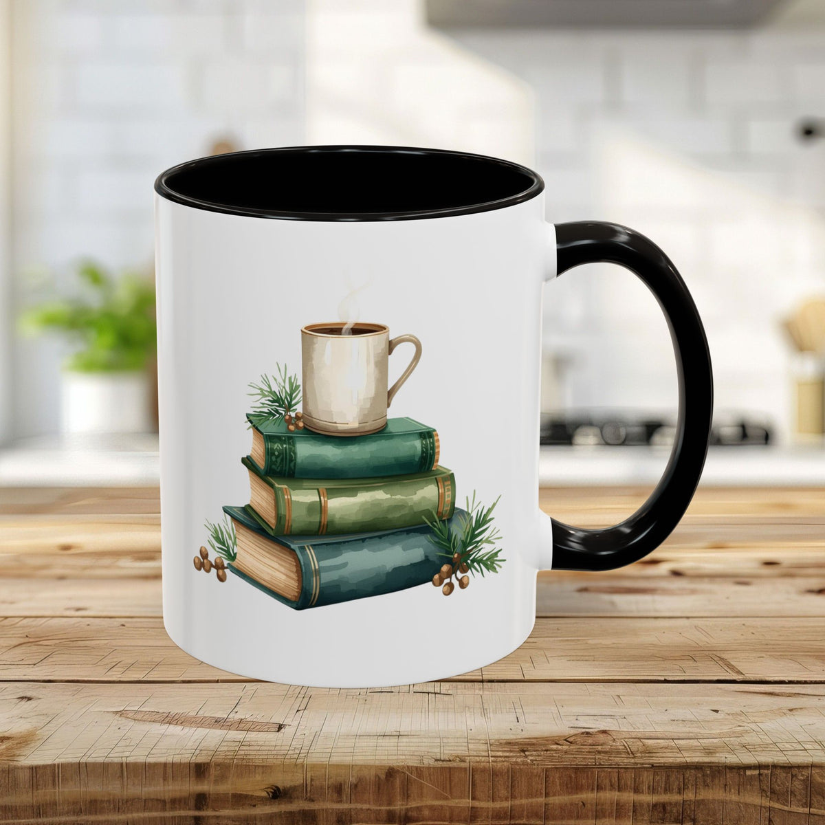 Vintage Green Books and Coffee Mug (11/15oz)