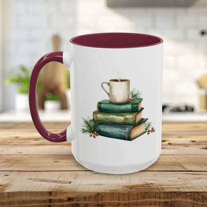 Vintage Green Books and Coffee Mug (11/15oz)