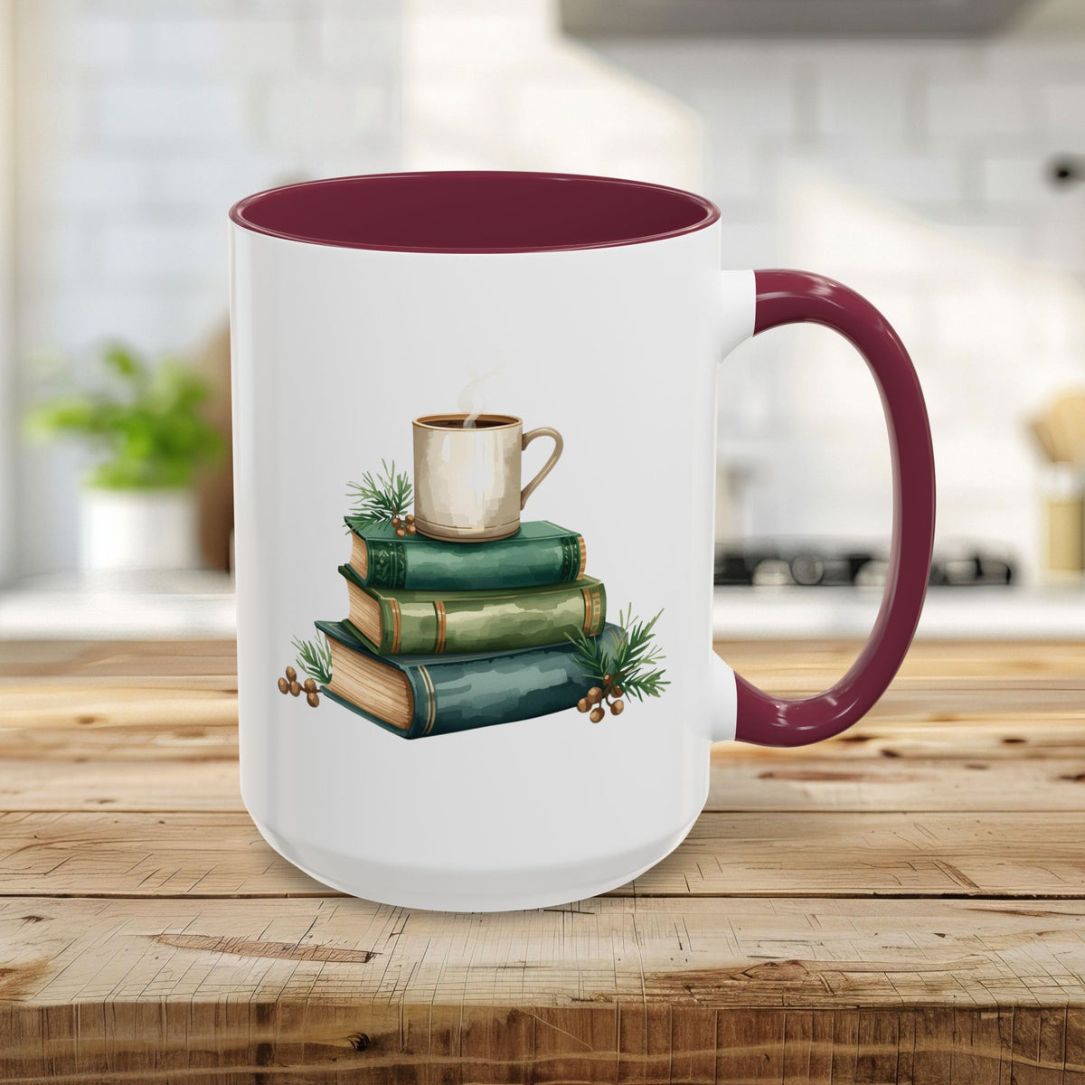 Vintage Green Books and Coffee Mug (11/15oz)