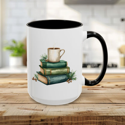 Vintage Green Books and Coffee Mug (11/15oz)