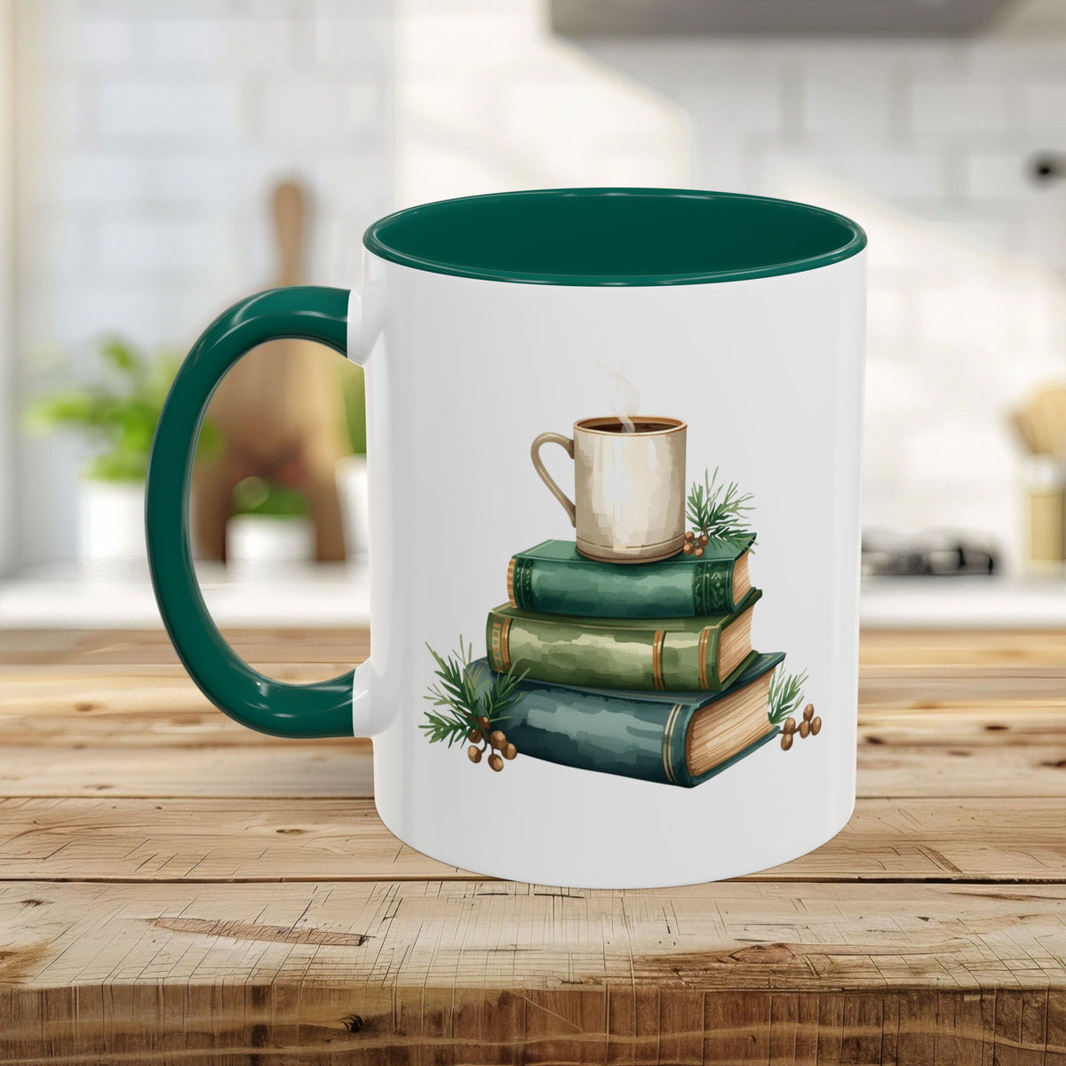 Vintage Green Books and Coffee Mug (11/15oz)