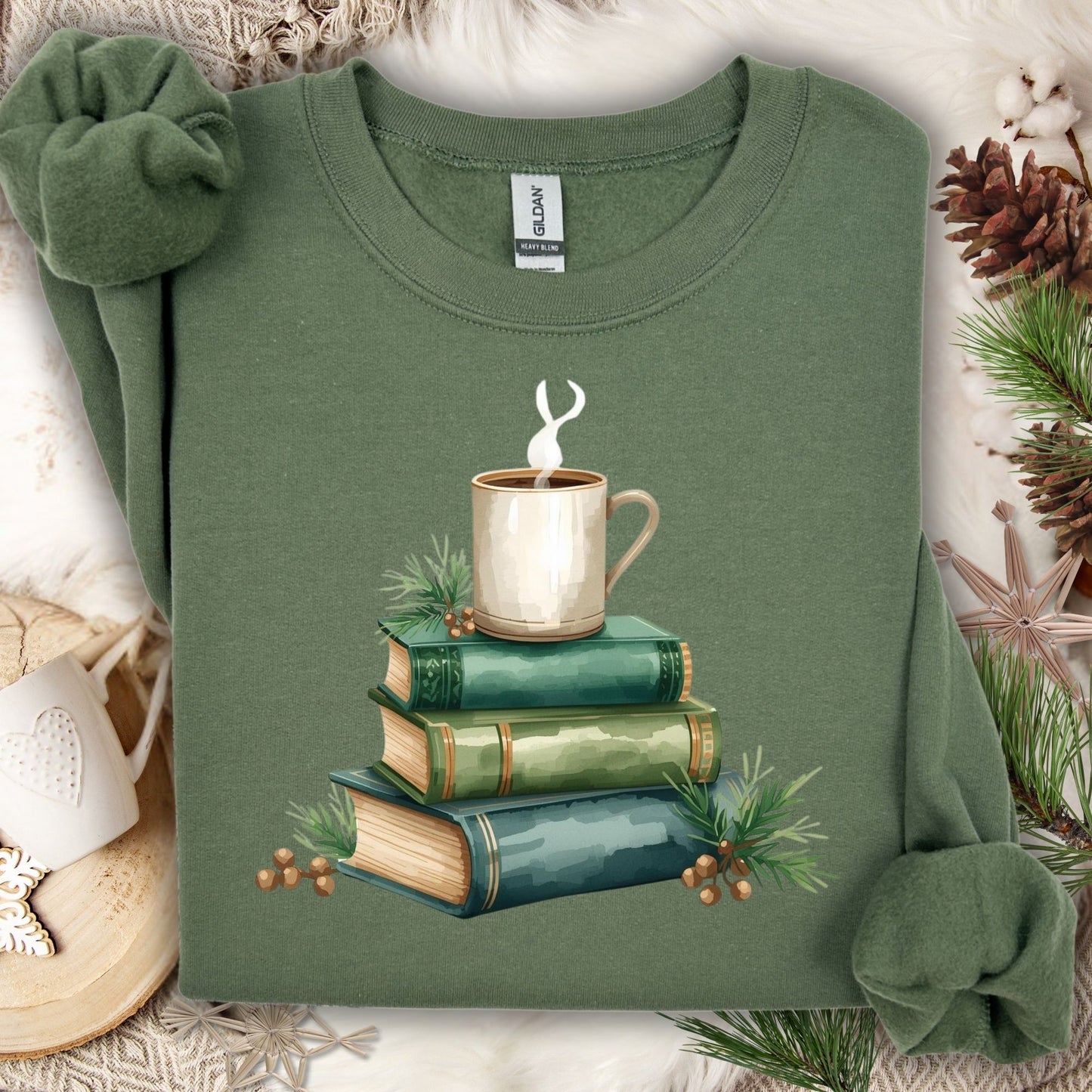 Vintage Green Books and Coffee Sweatshirt