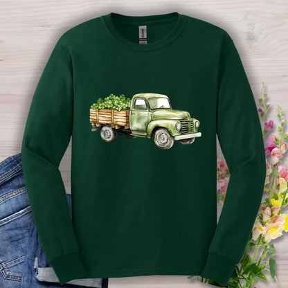 Vintage Green Truck with Irish Clover Long Sleeve Tee
