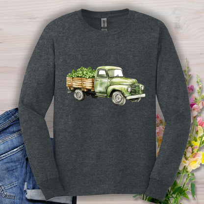 Vintage Green Truck with Irish Clover Long Sleeve Tee