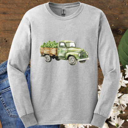 Vintage Green Truck with Irish Clover Long Sleeve Tee