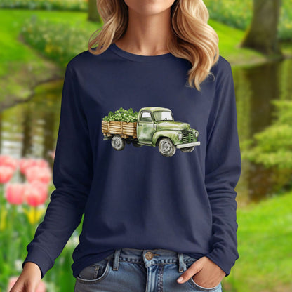 Vintage Green Truck with Irish Clover Long Sleeve Tee