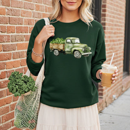 Vintage Green Truck with Irish Clover Sweatshirt