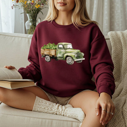 Vintage Green Truck with Irish Clover Sweatshirt
