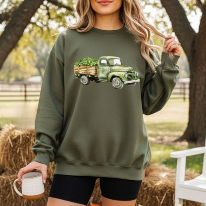 Vintage Green Truck with Irish Clover Sweatshirt