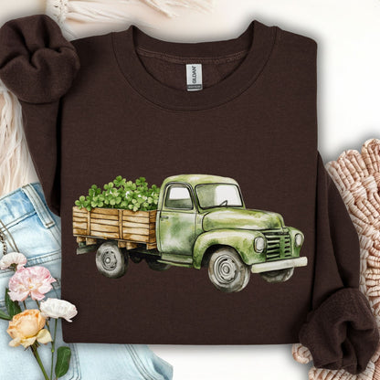 Vintage Green Truck with Irish Clover Sweatshirt
