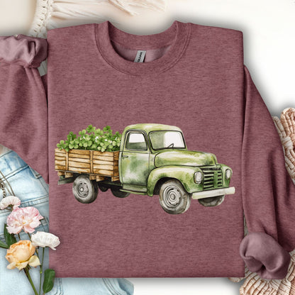 Vintage Green Truck with Irish Clover Sweatshirt
