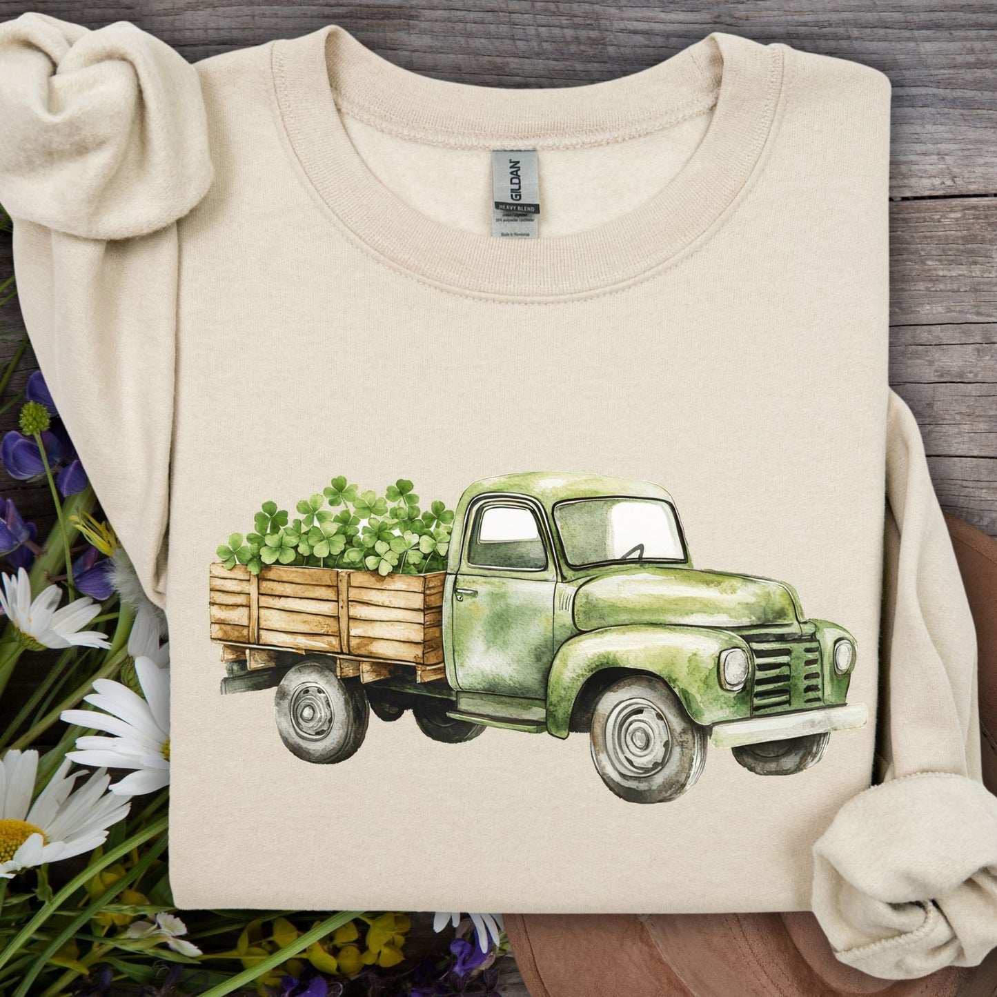 Vintage Green Truck with Irish Clover Sweatshirt