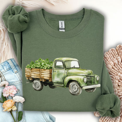 Vintage Green Truck with Irish Clover Sweatshirt