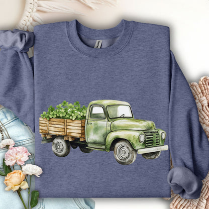 Vintage Green Truck with Irish Clover Sweatshirt