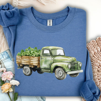 Vintage Green Truck with Irish Clover Sweatshirt