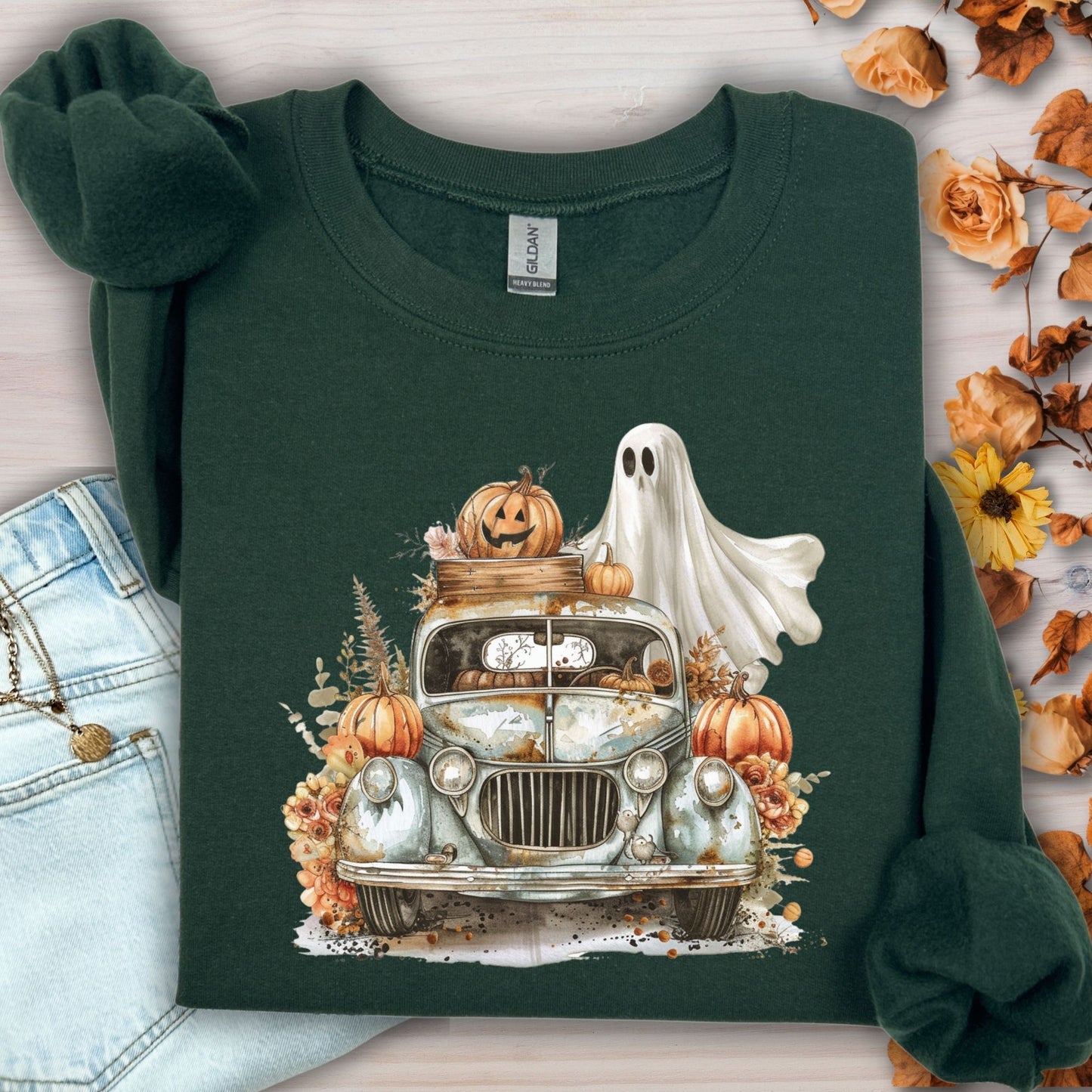 Vintage Halloween Truck & Ghost