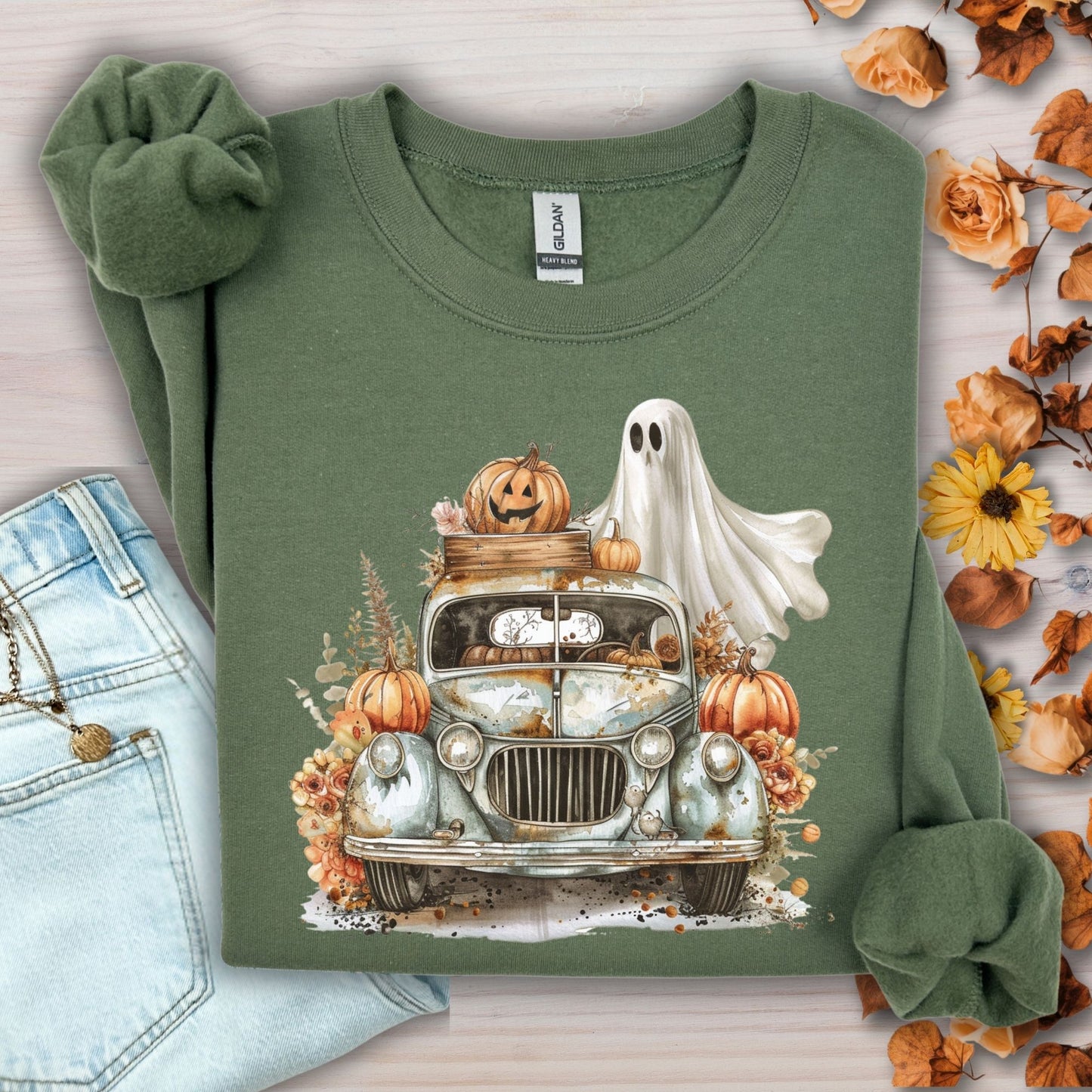 Vintage Halloween Truck & Ghost