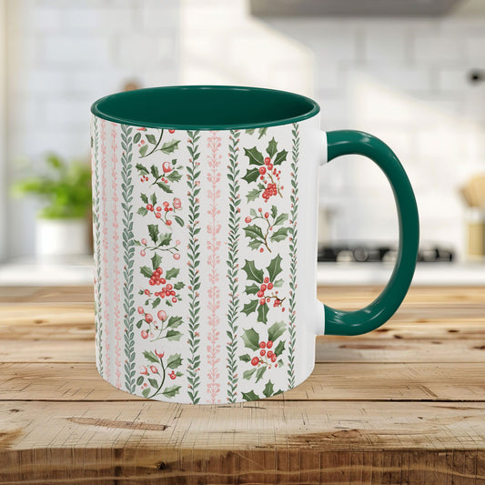 Vintage Holly Berries & Pink Foliage Mug (11/15oz)