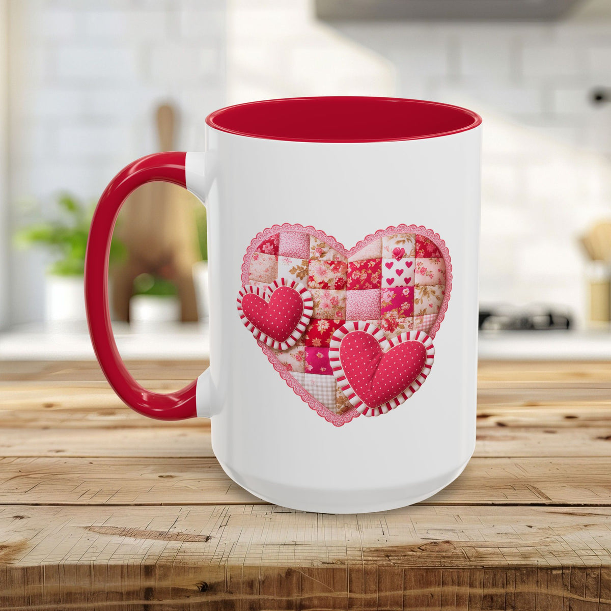 Vintage Patchwork Valentine's Heart Mug (11/15 oz)
