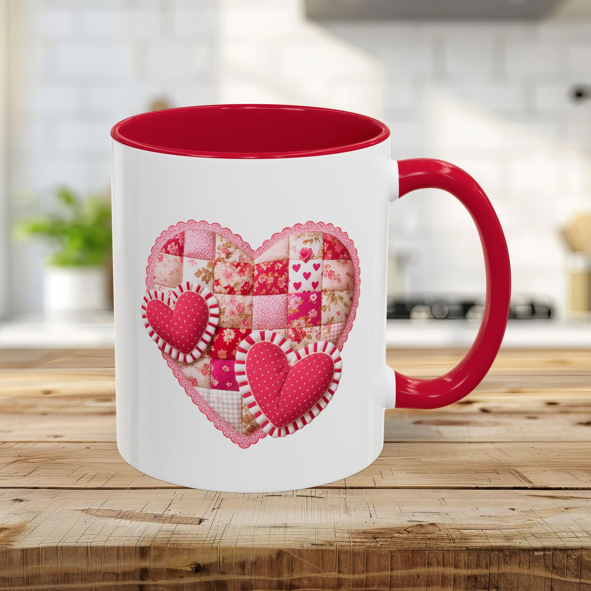Vintage Patchwork Valentine's Heart Mug (11/15 oz)