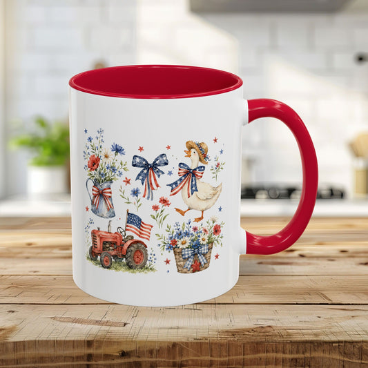 Vintage Patriotic Farmhouse with Goose Mug (11/15oz)