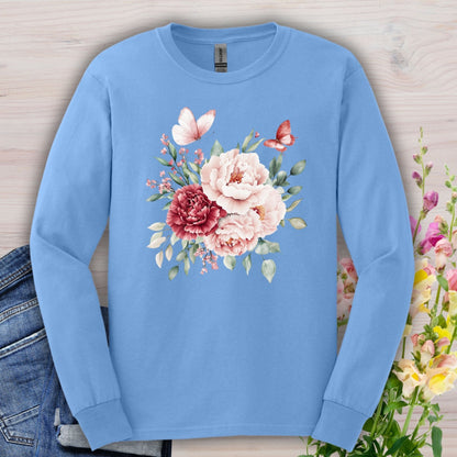 Vintage Peonies & Butterflies Bouquet Long Sleeve Tee