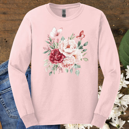 Vintage Peonies & Butterflies Bouquet Long Sleeve Tee