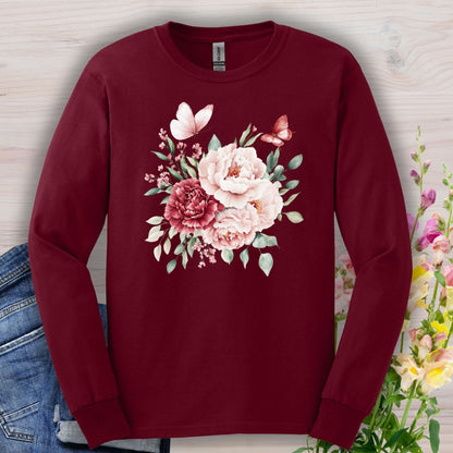 Vintage Peonies & Butterflies Bouquet Long Sleeve Tee