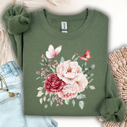 Vintage Peonies & Butterflies Bouquet Sweatshirts