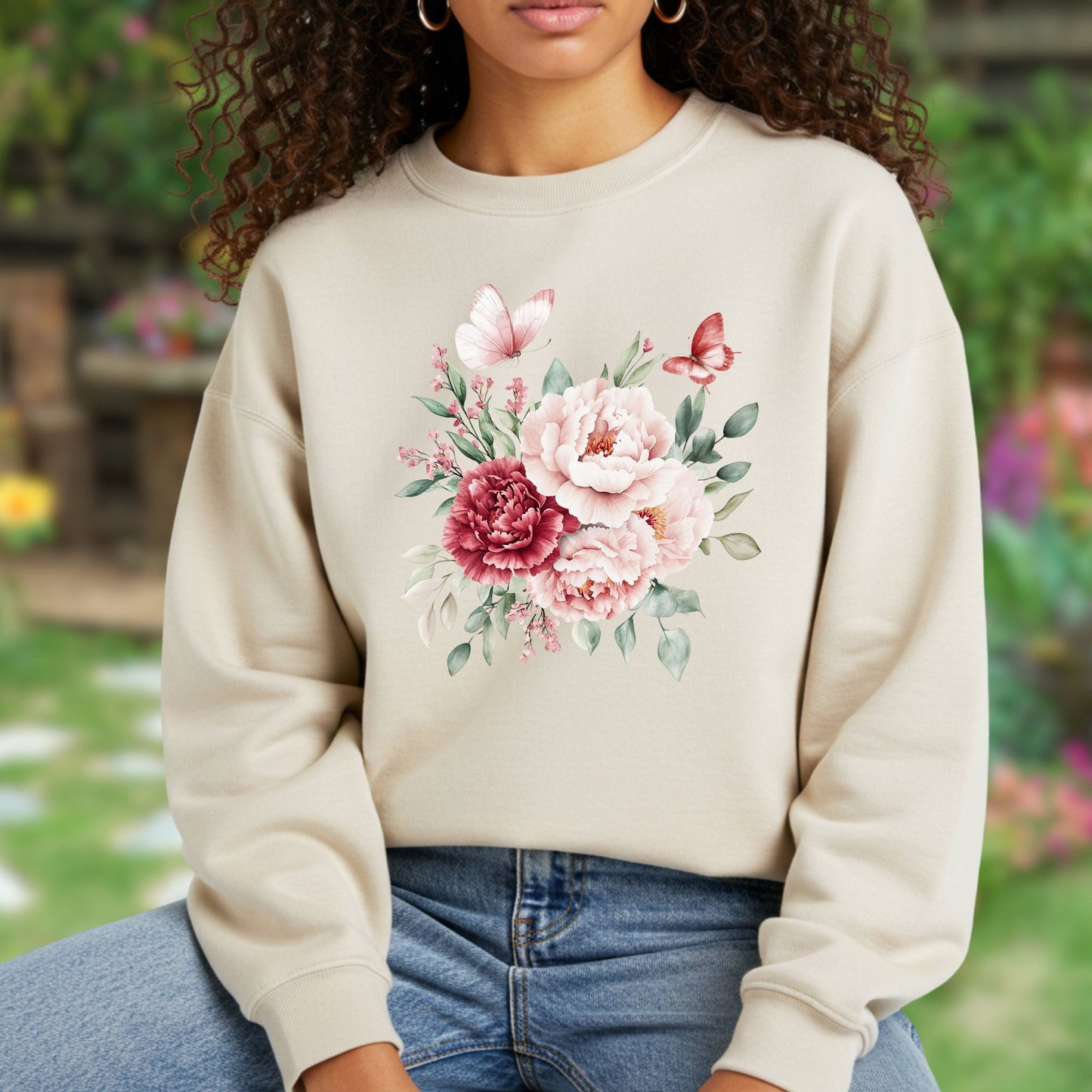 Vintage Peonies & Butterflies Bouquet Sweatshirts