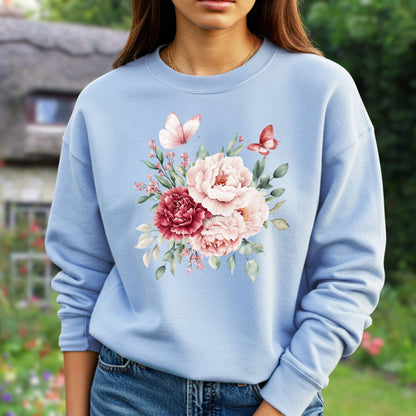 Vintage Peonies & Butterflies Bouquet Sweatshirts
