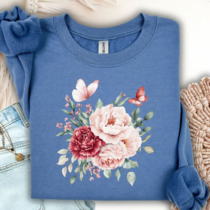 Vintage Peonies & Butterflies Bouquet Sweatshirts