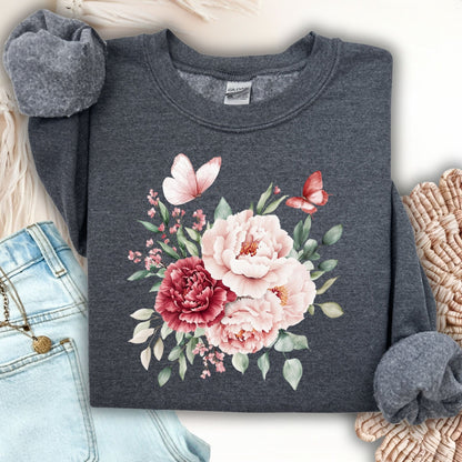 Vintage Peonies & Butterflies Bouquet Sweatshirts