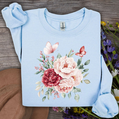 Vintage Peonies & Butterflies Bouquet Sweatshirts