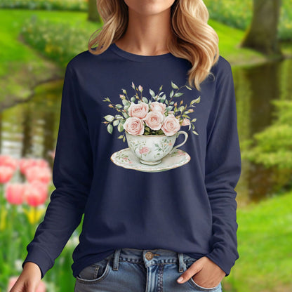 Vintage Rose Bouquet Teacup Long Sleeve Tee
