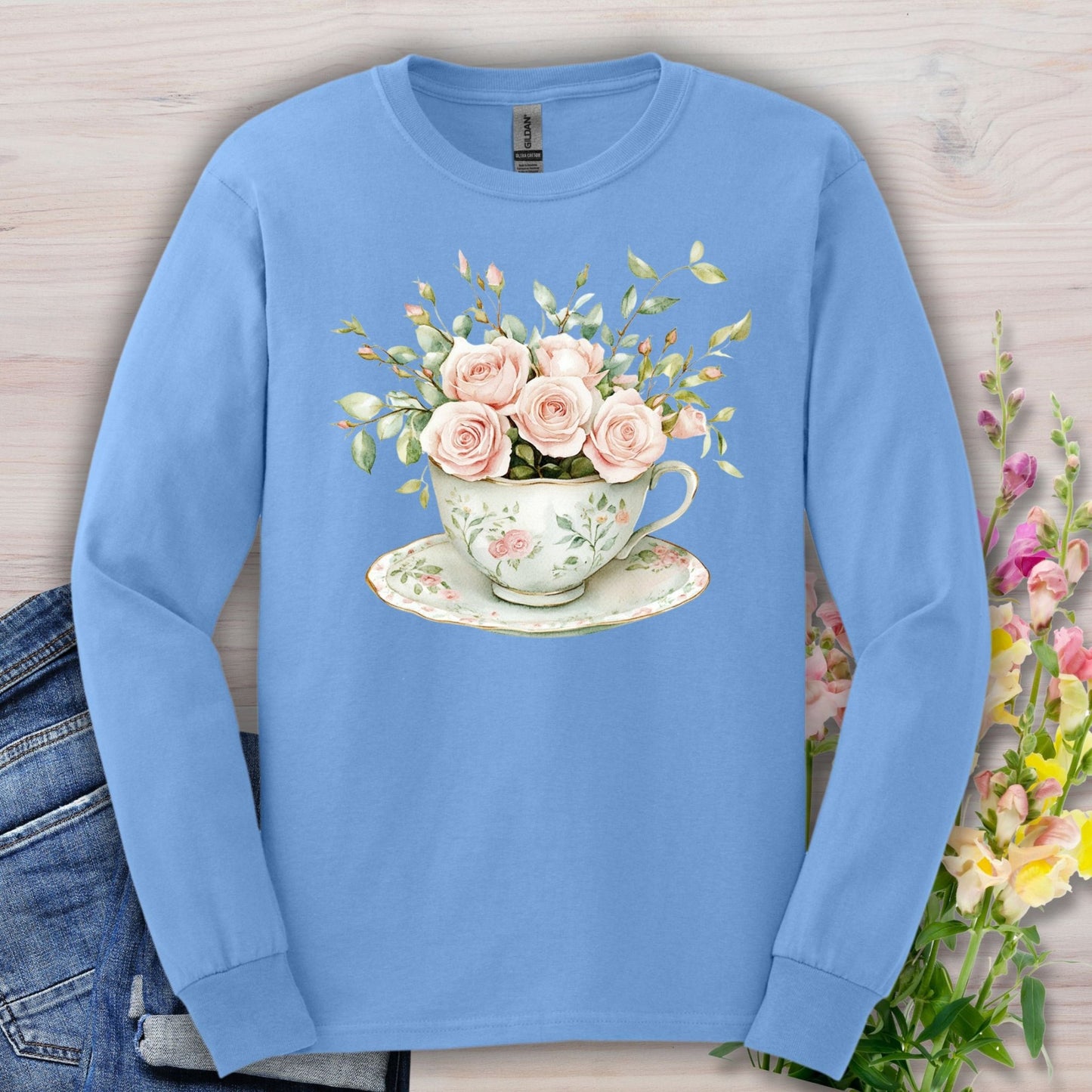 Vintage Rose Bouquet Teacup Long Sleeve Tee