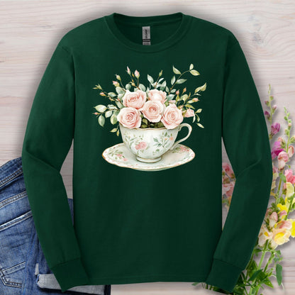 Vintage Rose Bouquet Teacup Long Sleeve Tee