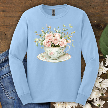 Vintage Rose Bouquet Teacup Long Sleeve Tee